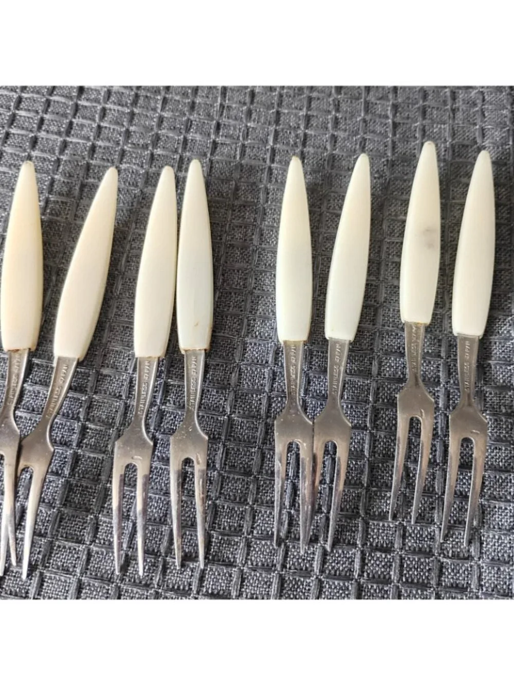 Set Vintage Dessert Forks Stainless Steel White Handle